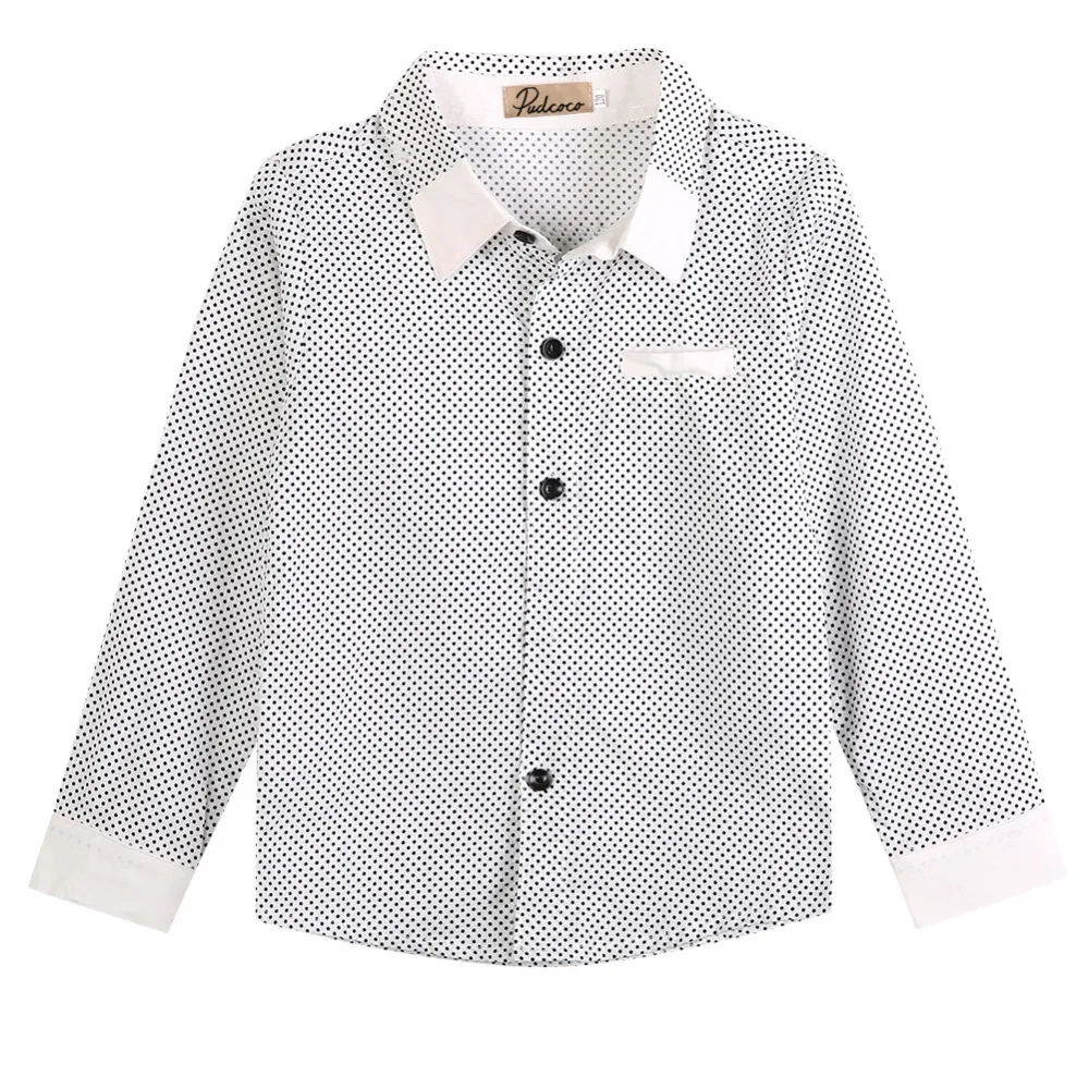 

Fashion Toddler Infant Kids Baby Boys Formal Long Sleeved Polka Dot Lapel Party Tops Shirt fit 3-8Y