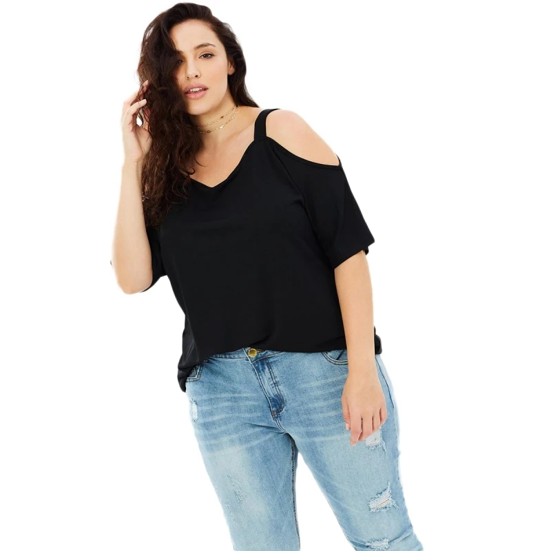HDY HAODUOYI Plus Size Solid Casual Slash Neck Women T-shirt Female Hollow Out Sexy Tops Black Loose Top Tees Big Size HDY HAODUOYI Plus Size Solid Casual Slash Neck Women T-shirt Female Hollow Out Sexy Tops Black Loose Top Tees Big Size