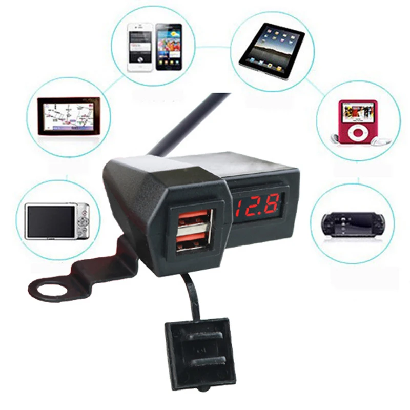 

High Quality Universal Motorcycle Cigarette Lighter Socket Outlet Dual USB Fast Charger LED Voltmeter For Huawei P30 Lite Pro
