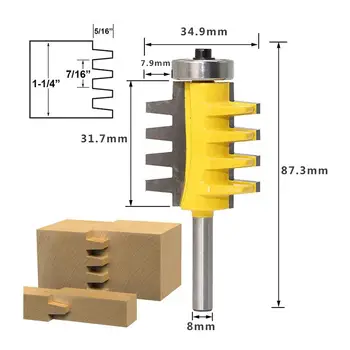 

8mm Shank Rail Reversible Finger Joint Glue Router Bit Tenon Woodwork T Groove Milling Cutter DIY Woodworking Milling Cutter