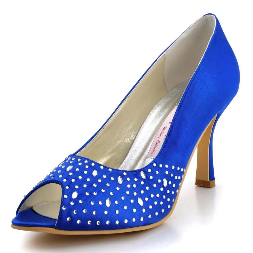 

EP11021 Blue Women pumps high heel prom party dress crystal peep toe satin bride ladies wedding bridal shoes ivory white red