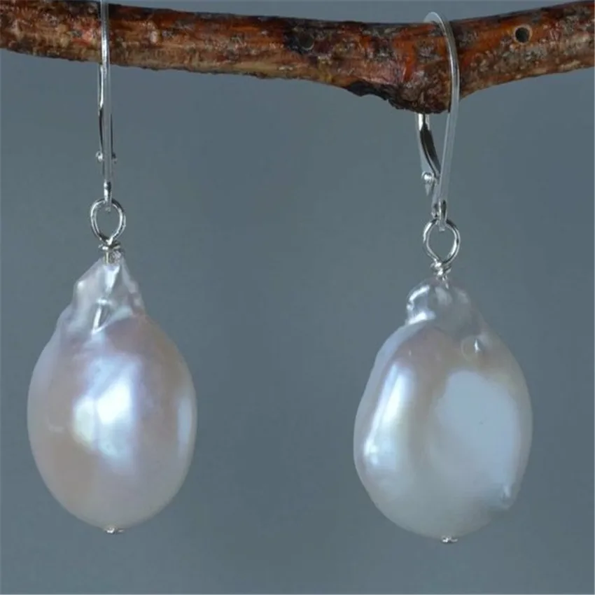 

13-14mm White Baroque South Sea Pearl Earrings Hook Diy Classic Personality Noble Accessories Irregular Temperament