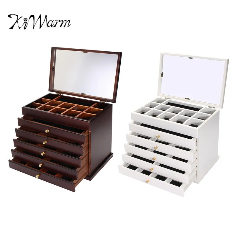 

KiWarm Exquisite 12'' Large Wooden Jewellery Box Organizer Bracelet Necklaces Ring Display Case Home Storage Container