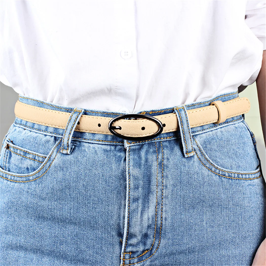 2019 Women's Thin PU Leather Circle Pin Buckle Jeans Belts Ladies