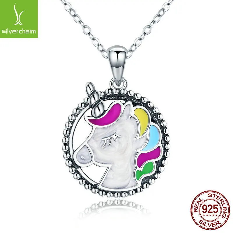 

925 Sterling Silver Pendant Unicorn Memory Colorful Enamel Necklaces For Women Silver Necklace Jewelry Gift