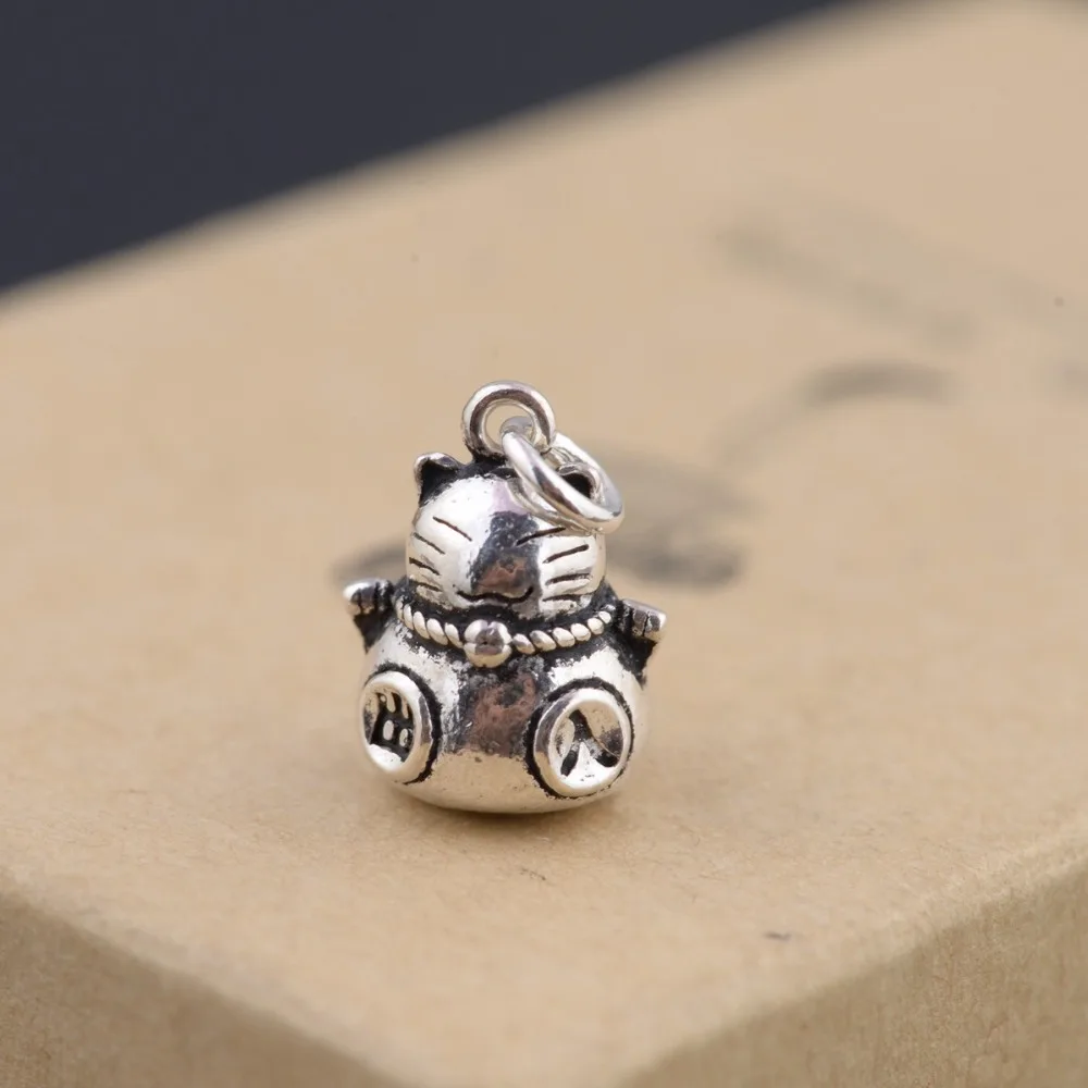 S92-5 Sterling SIL Lucky Cat Maneki-neko Pendant Charm Necklace A2280 | Украшения и аксессуары