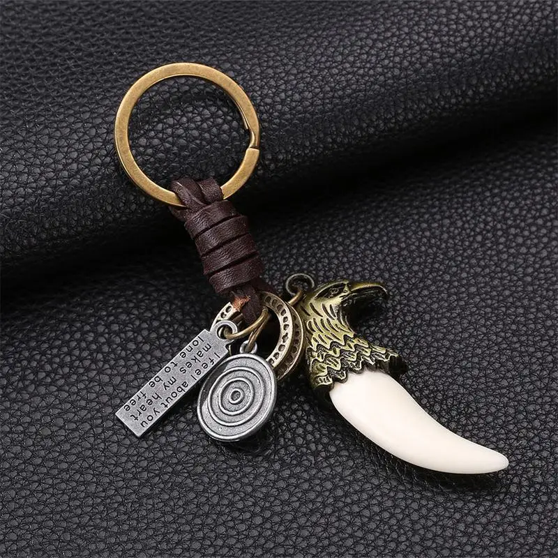 

Vvcesidot Retro Owl Keychain Shape Woven Rope Imitation Cowhide Keyboard Spikes Alloy Car Accessories New Innovative Key Ring