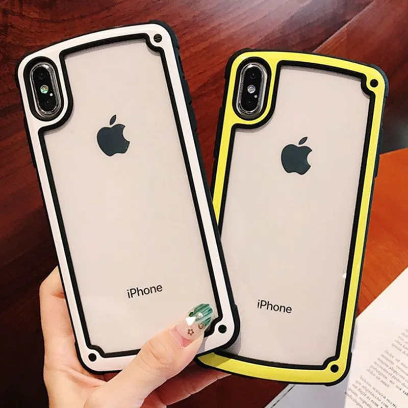 

Transparent Shockproof Frame Phone Case For iphone Xs Max Case Xr XS 8 7 6 Plus TPU Solid Color Anti-fall Protective Cover Coque