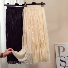 Женская плиссированная юбка с завышенной талией однотонная Весенняя трапециевидная длина до середины икры Мода