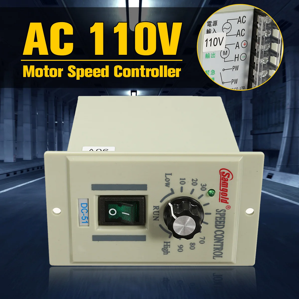 

DC-51 1/3 Phase AC 110V Motor Speed Controller Variable Adjust For DC 90V 400W Over Current/Short Circuit Protection Accessories