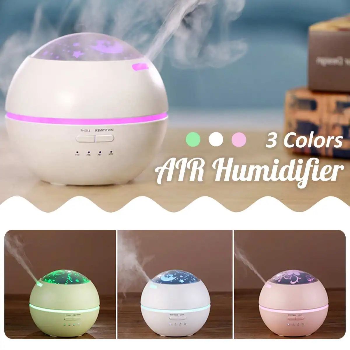 

Colorful LED Show Ultrasonic Air Humidifier Aromas Essential Oil Diffuser Office Home Car Purification with Project Film Lights