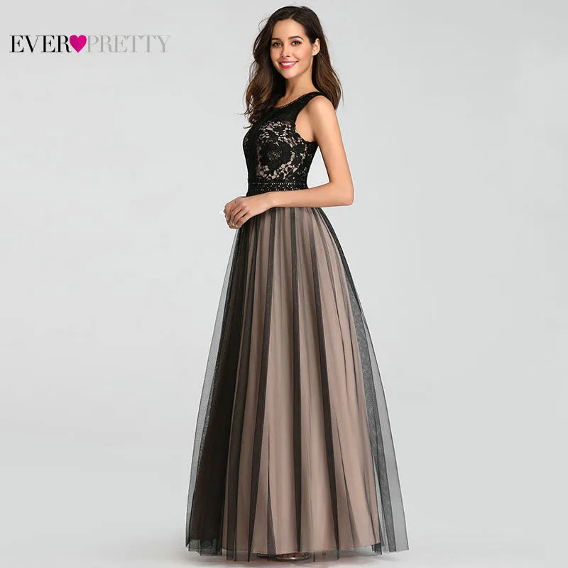 Black Prom Dresses 2019 Ever Pretty Elegant A Line O Neck Sleeveless Lace Long Formal Party Guest Gowns Plus Size Robes De Bal