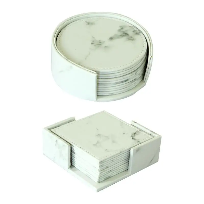 

6 PCS Set Ins Style Marbling Print PU Coasters Modern Cup Mat Waterproof And Heatproof Table Mat Desktop Decoration