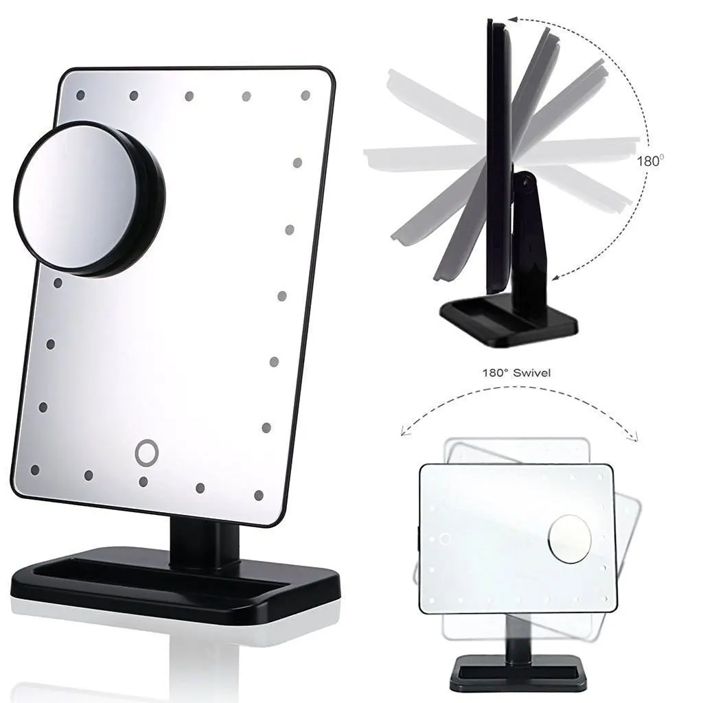 

LED Touch Screen Mirror Table Office Makeup Vanity Mirror 10X Magnifying Mirrors With 20 LED Lights Adjustable 180 Turning