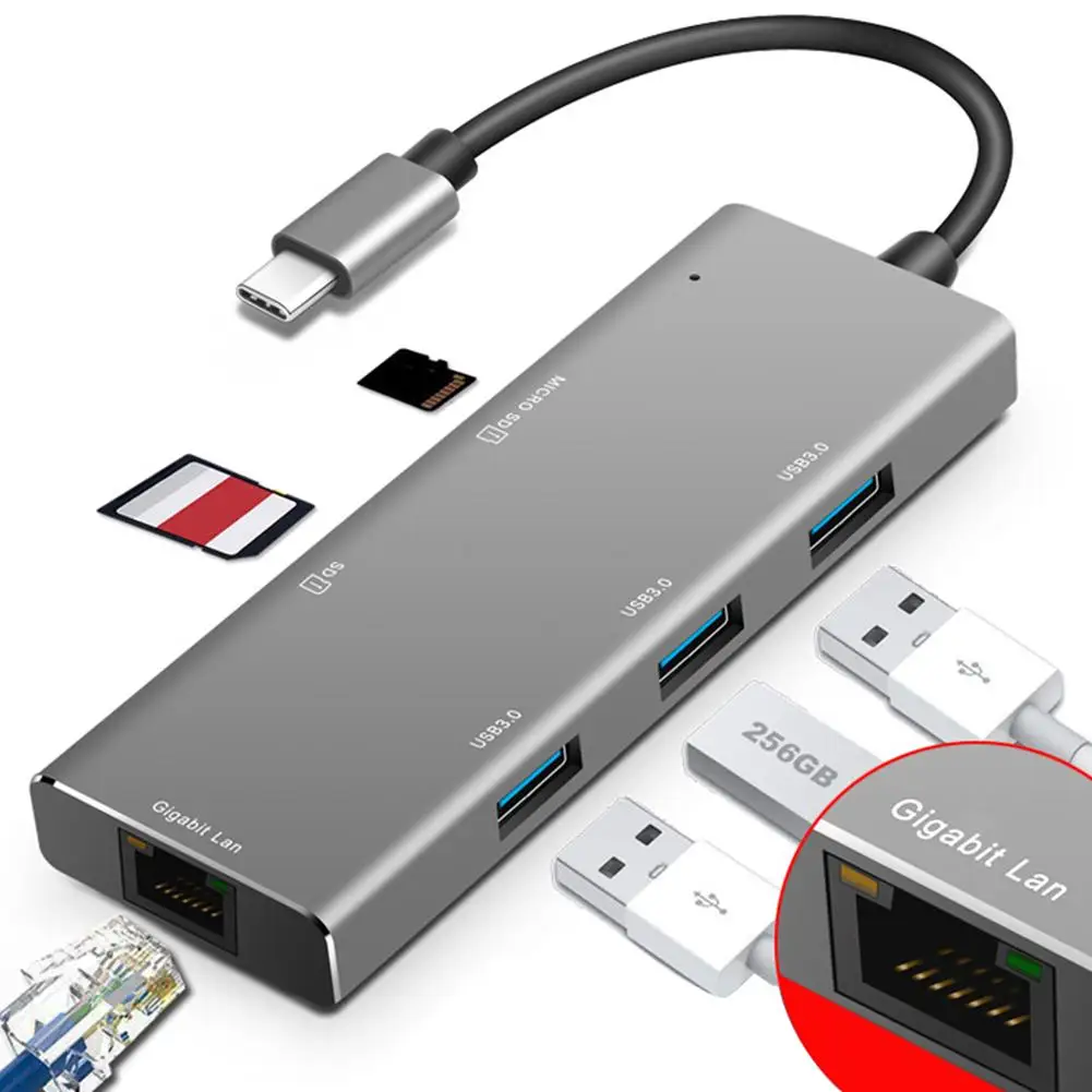 

Multifunctional USB-C HUB Type-C to USB 3.0 Ethernet Adapter Converter SD/TF Card Reader for Win10/8/7 Vista XP Macbook