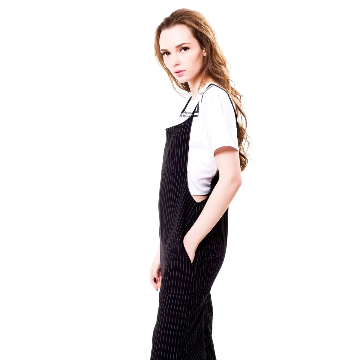 Pierna Black Nuevas Mono Correas Mujeres Casuales Rayas A Ancha De Las Pantalones Otoño 7qxwY6B1