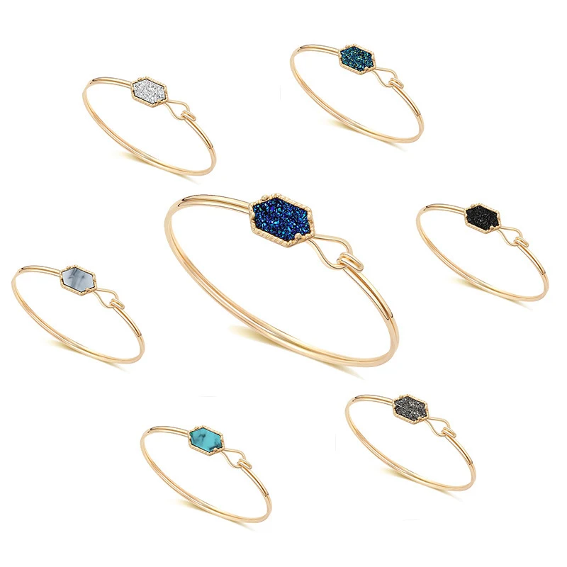 

Plated Gift Gold Silver Geometric 1pc New Bracelet Fashion Jewelry Cuff Bangle Women Ladies Natural Stone
