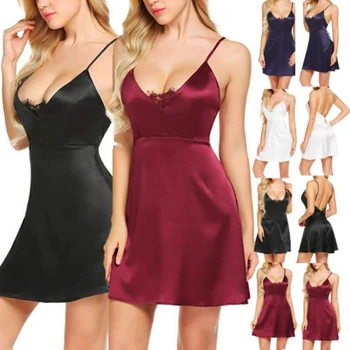 

Sexy Women Silk Lace Robe Dress Babydoll Nightdress Sleepwear Kimono