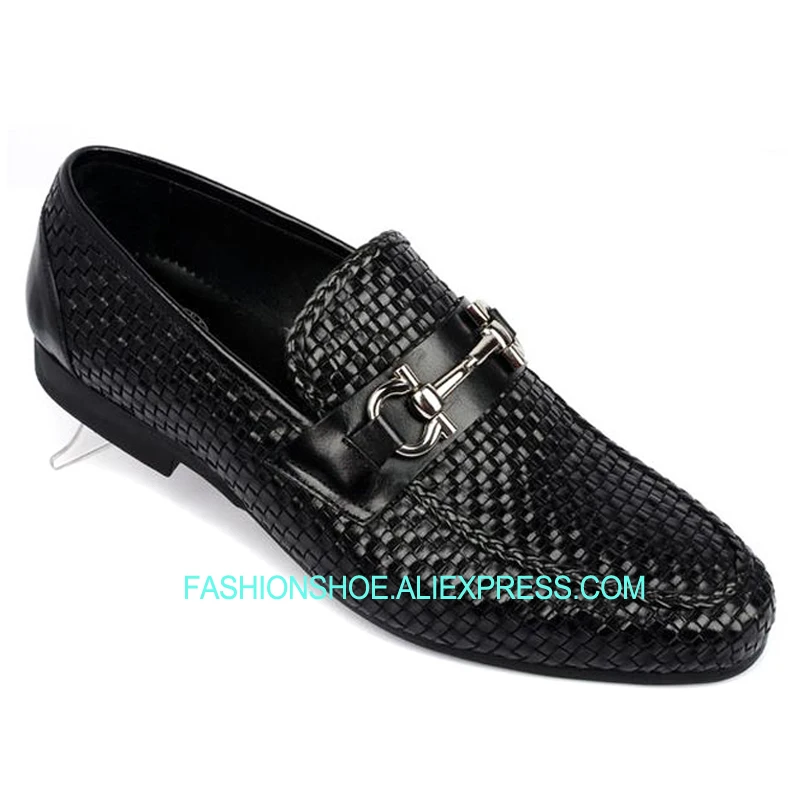 

New Genuine leather Breathable Weave Handmade Formal Suit Dress Shoes for men Flat Wedding Party Shoes