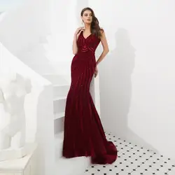 Вивиан люкс 2019 горячие блесток бисер в полоску для женщин Русалка вечернее платье, пикантное глубокий v-образный вырез спинки суд Поезд