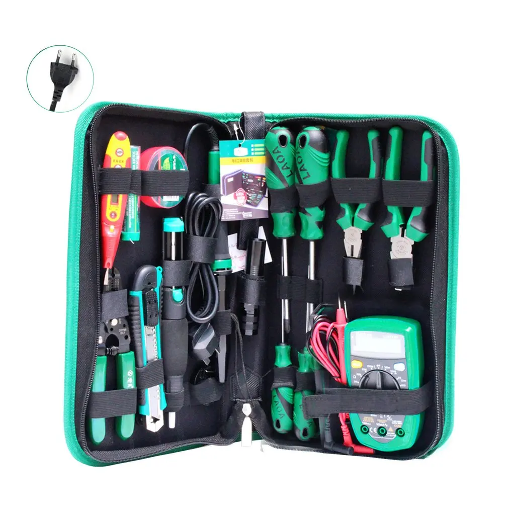 

LA101316 16PCS Electric Soldering Iron Multimeter Telecommunications Repair Tool Set Screwdriver Utility Knife Pliers Tools