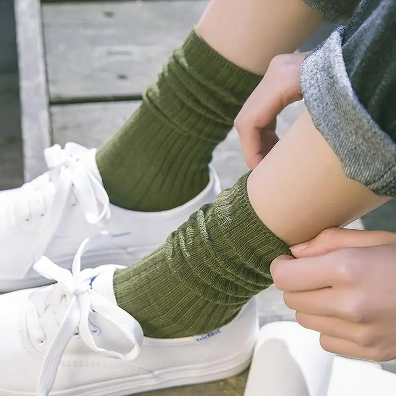 Осенне зимние носки в японском стиле тонкие однотонные хлопковые до середины