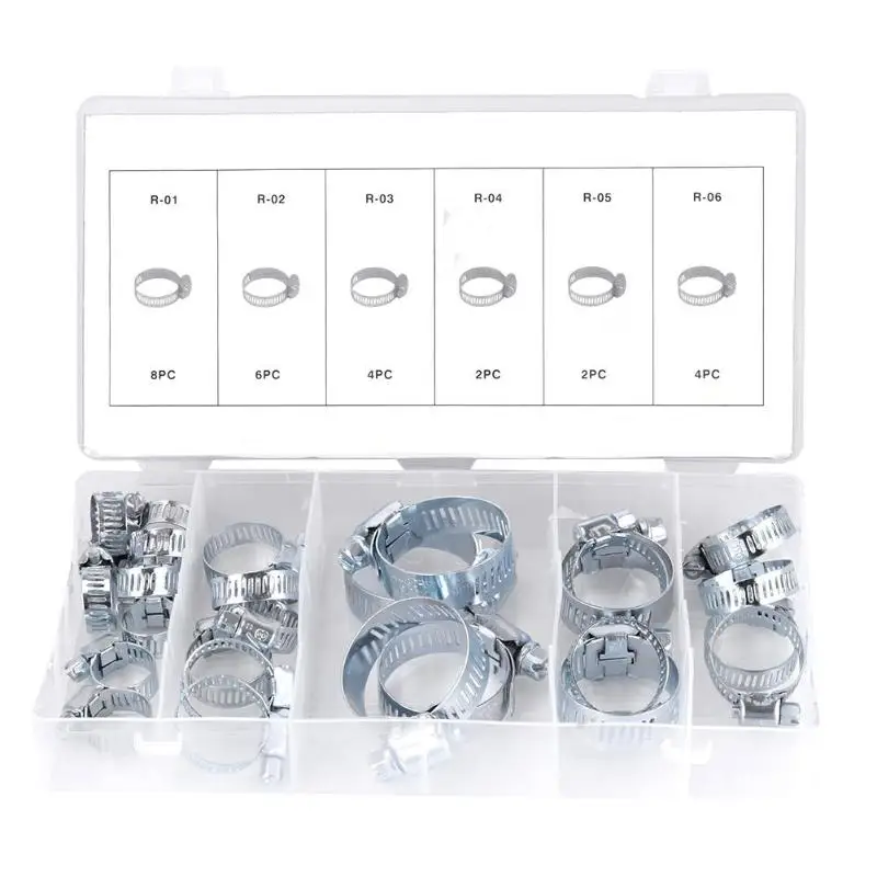 

26pcs Stainless Steel Drive Hose Clamp Adjustable Fuel Pipe Worm Gear Clip Durable Anti-oxidation