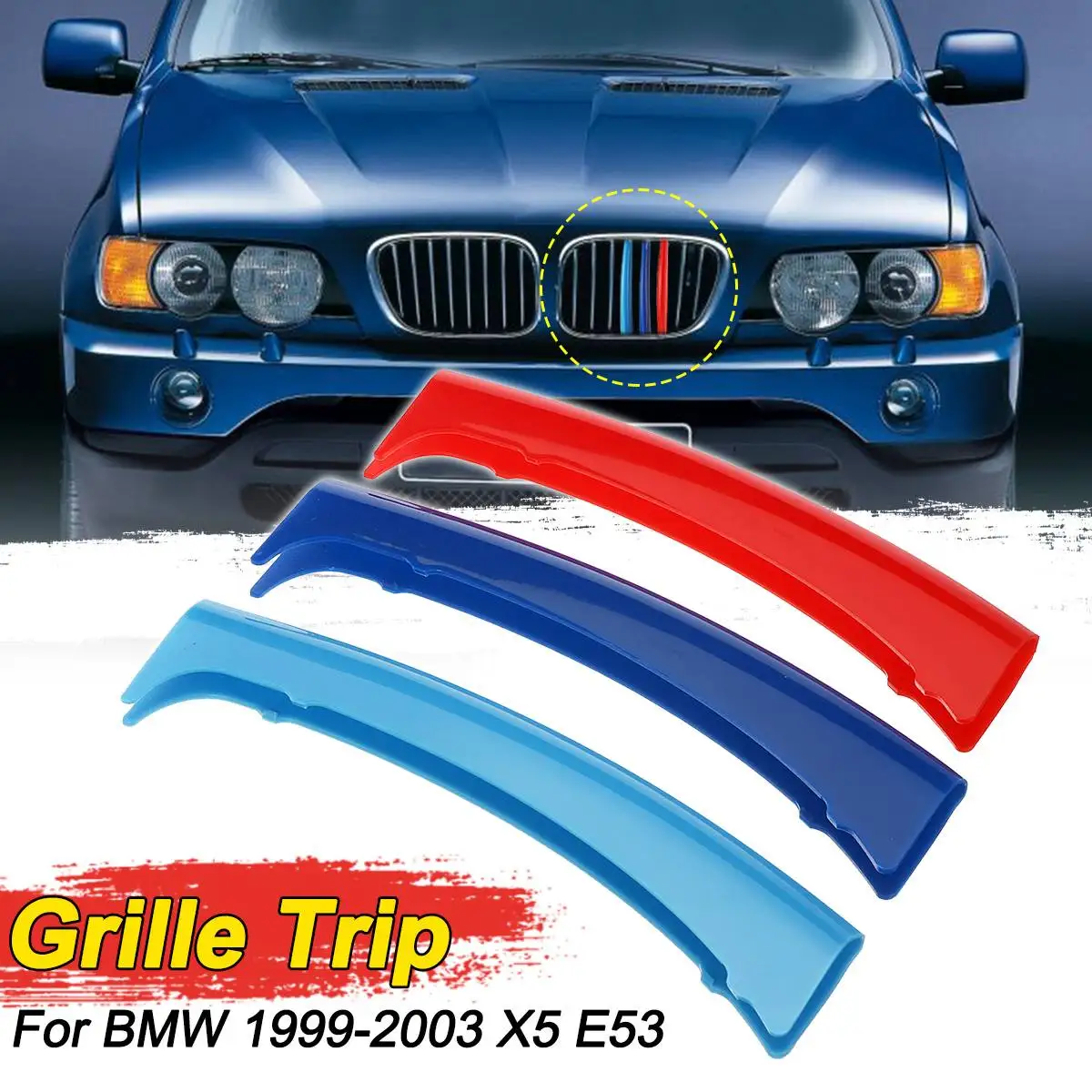

3D Sticker 8 Bar Auto Car M Front Grill Covers For BMW X5 E53 1999-2003 Grille Front Kidney Grill Grille Cover Clip Trim