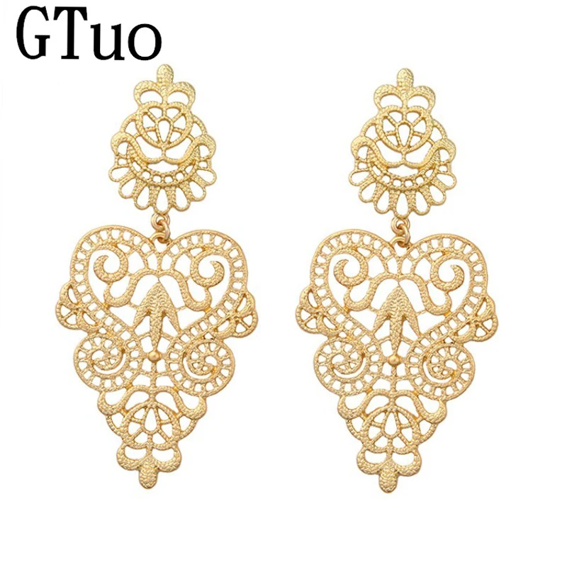 

Vintage Bohemian Hollow Leaf Earrings Gold Silver Ethnic Carved Flower Drop Earrings for Women Wholesale Fashion Jewelry Brinco