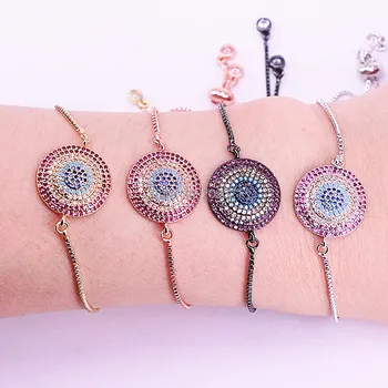 

10Pcs Trendy CZ Micro Pave Zirconia Round Charm Connector Bracelet, in Gold/Black/ rose gold color