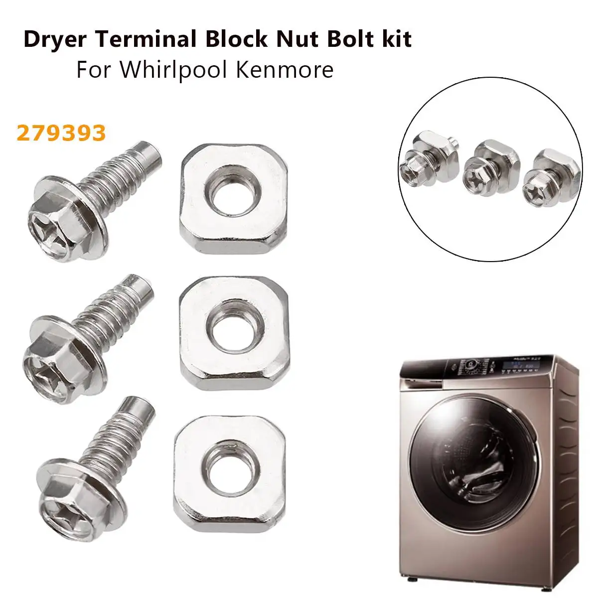 3Pair 1.5cm Dryer Terminal Block Nut Bolt Screw Kit for Whirlpool and
