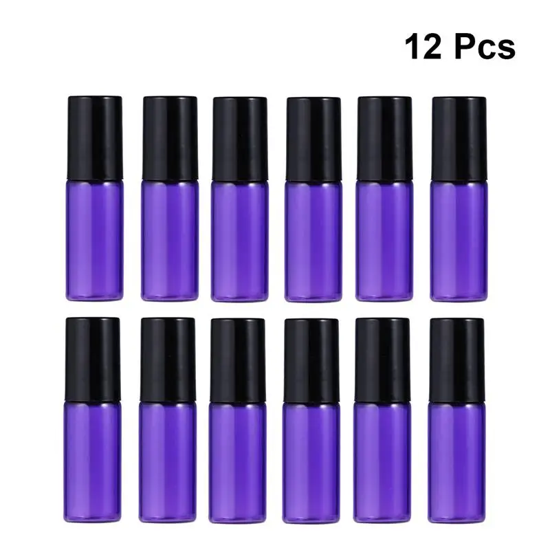 

12 Pcs Portable Glass 5ml Refillable Container Roller Bottles for Lip Balms Perfumes Essential Oils Aromatherapy