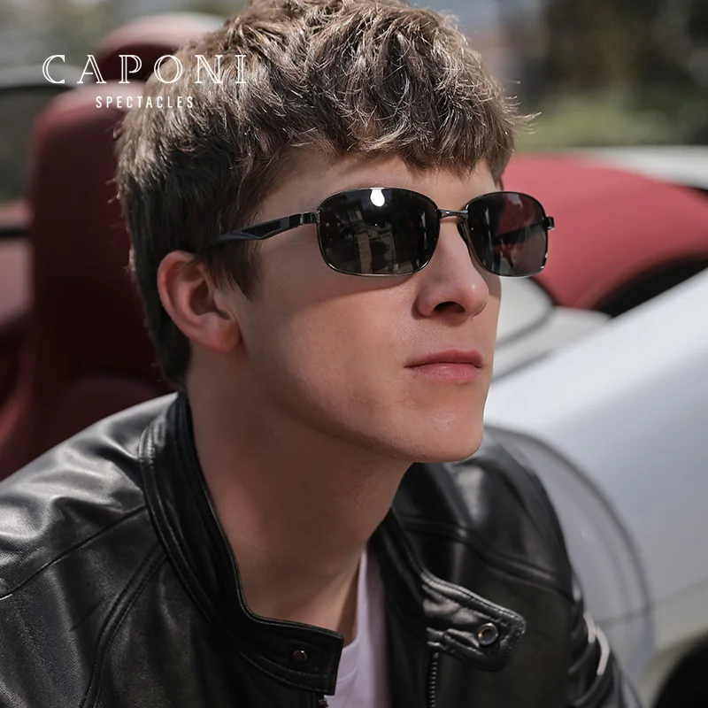 

Caponi Square Sun Glasses Men Polarized Photochromic High Quality Aluminum Retro Sunglasses Eyewear For Driving Use UV400 RB7755