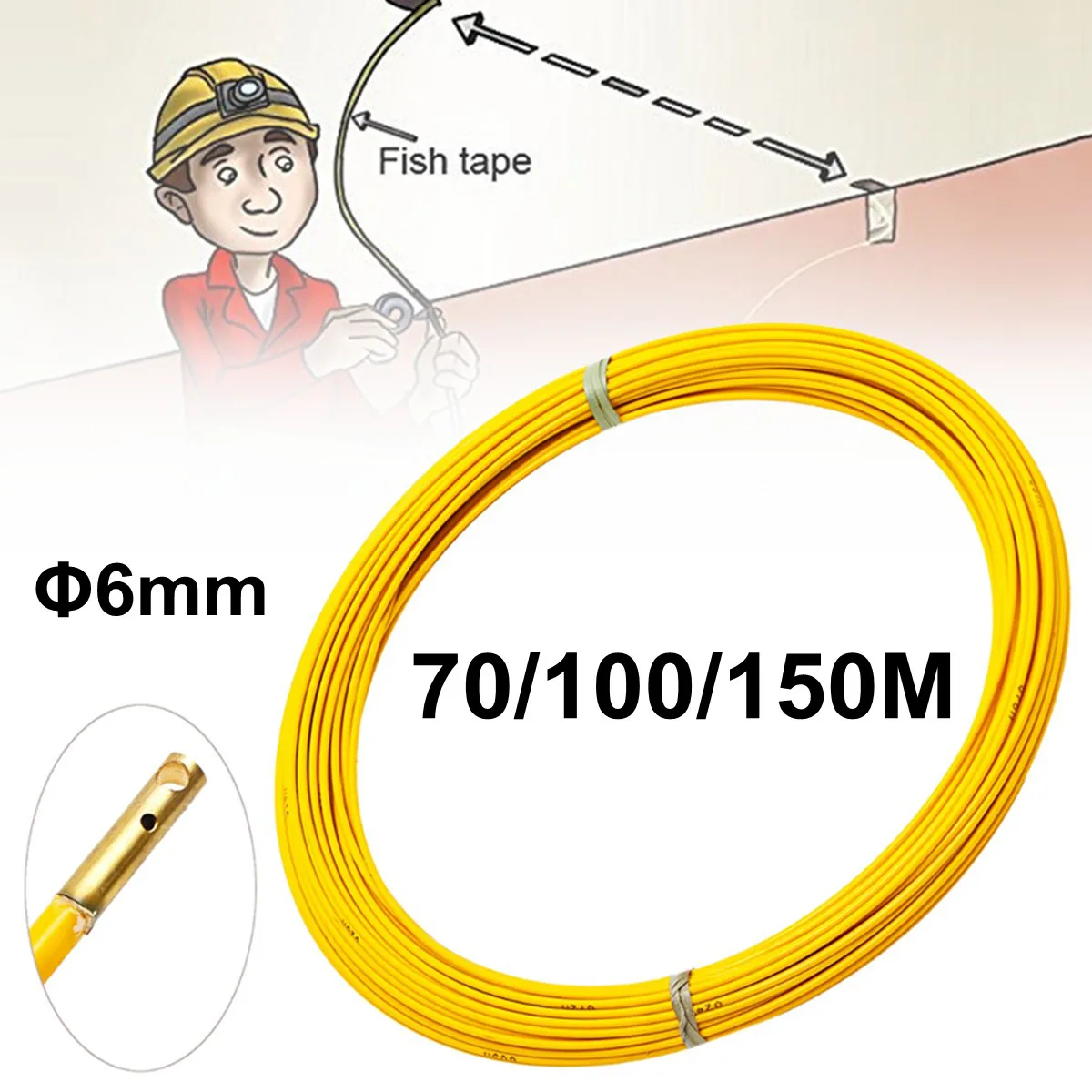 Стекловолоконный кабель съемник провода протяжная проволока кабелепровод канальный протягиватель кабеля Желтый электрическое оборудование принадлежности для прокладки кабелей 6 мм 70/100/150 м