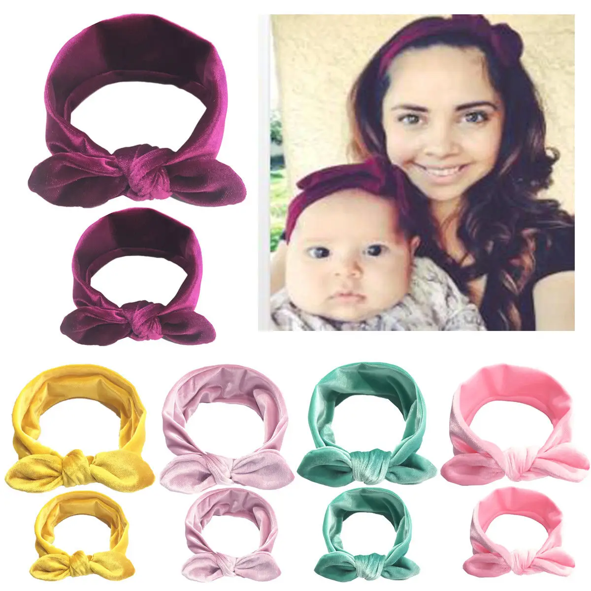 

Mom Mother & Daughter Baby Girl Bow Knot Headband Hair Band Accessories 2PCS Set