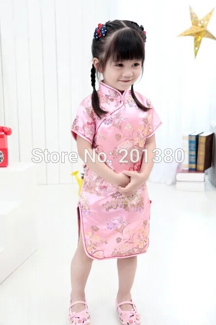 Зеленый китайский платье для девочек Дети Qipao Chi-Pao Cheongsam подарок одежда Одежда для маленьких девочек одежда с цветочным рисунком год