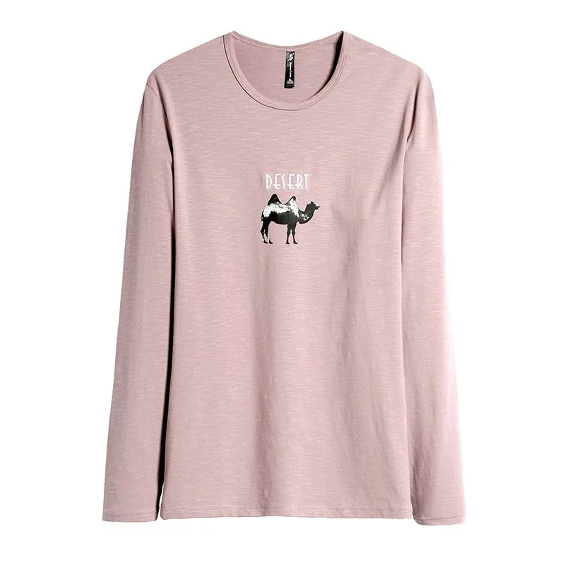 

Pioneer Camp long sleeve T-shirt Morandi Color Camel Graphic Men brand-clothing Casual Pink Brown Green T shirt Man ACT802030
