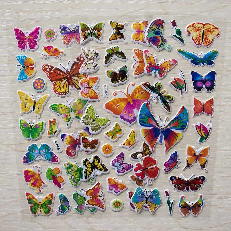 

6Sheets Animal Stickers Butterfly 3d Sticker For Scrapbooking DIY Cartoon Children Stickers Toys PVC Diary Sticker YYY GYH