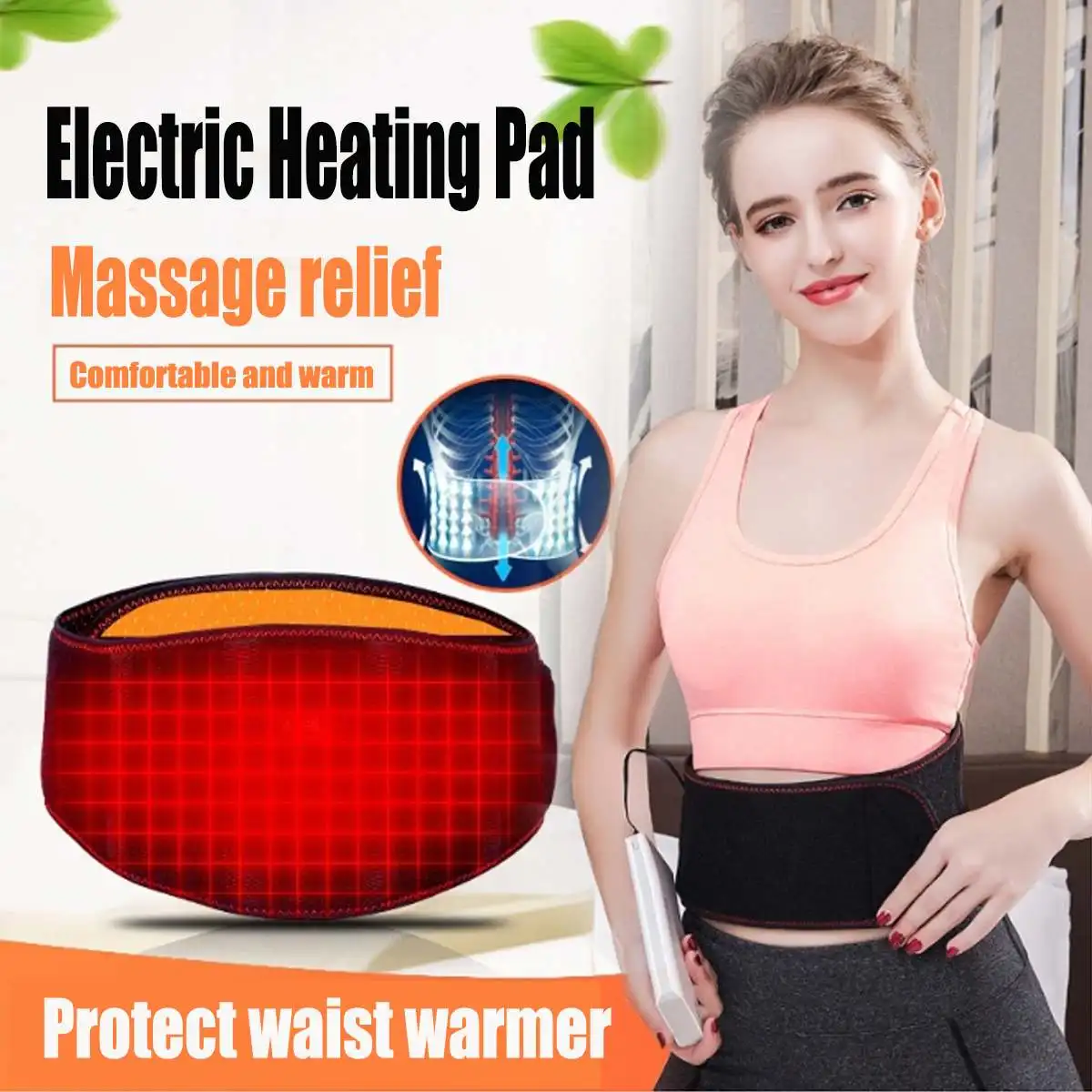 USB Back Electric Heating Pad Waist Brace Support Relief Pain Warmer