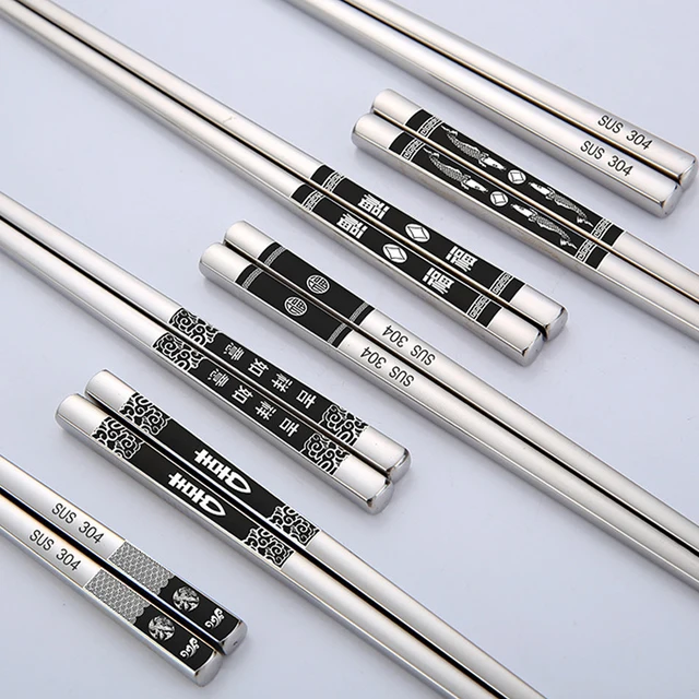 Stainless Steel Chopsticks Chinese Japanese Style Reusable 304