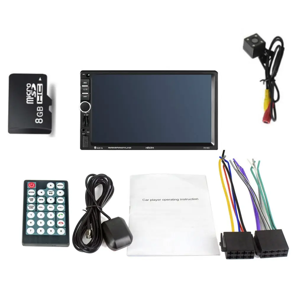

7018G 2 Din 7 inchHD Touch Screen Car Radio Multimedia MP5 Player GPS Navigation with Camera and Maps Bluetooth Audio Stereo