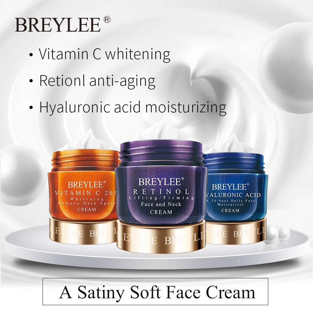 Breylee Face Cream Hyaluronic Acid Moisturizing Day Cream Retinol Anti Wrinkle Vitamin C Whitening Skin Care Acne Treatment 40g