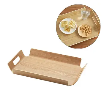

1pc Wooden Tray Multifunction Handle Simple Durable Serving Tray Teaboard Plate for Pastry Breakfast Fruit