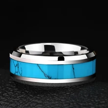 Новое поступление 8 мм Ширина Вольфрам обручальное кольцо из карбида кольца для обувь для мужчин и женщин; инкрустация голубыми камнями, свободный крой Размеры 7-12 лет