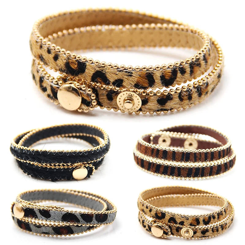 

Unique 4 Colors Graceful Alloy Adjustable Multicolor Leopard Print Button Bracelet Bead 1PC Fine Gifts For Women