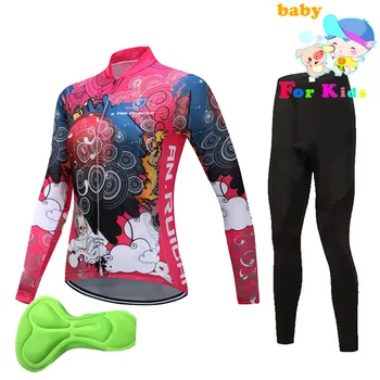 

Children long sleeve cycling wear clothes bicycle Breathable cycling jersey pants set kids Quick Dry Girls Red clothing set