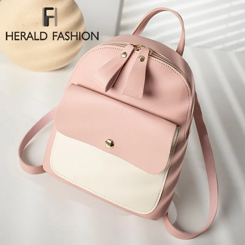 

Hearld Fashion Small Women Backpack School Student Bag for Girls Quality Soft Leather Female Mini Backpacks Ladies' Travel Bags