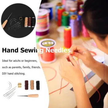 

12pcs Hand Sewing Needles Waxed Thread Awl Thimble sewing accessories DIY Leather Repair Tool Sewing Set Easy To Carry E5M1