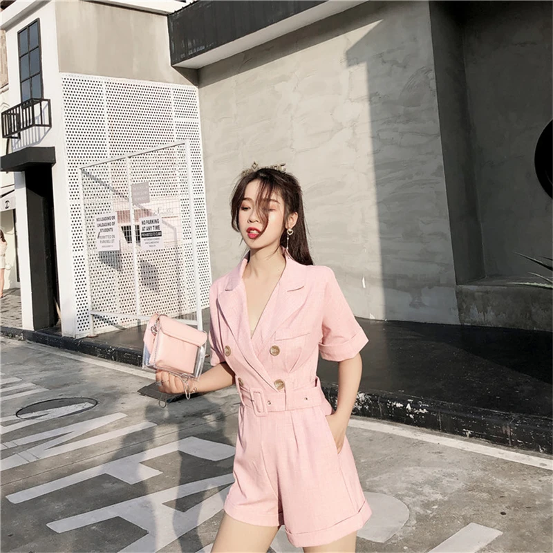 OL Jumpsuit Women Romper+Sashes 2019 Summer Bodysuit Elegant Party Sexy Solid Playsuits Short Sleeves Short Pant Overalls OL Jumpsuit Women Romper+Sashes 2019 Summer Bodysuit Elegant Party Sexy Solid Playsuits Short Sleeves Short Pant Overalls