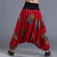 Жидкость с удлиненным шаговым швом для девочек брюки мужские туристические гаремный с широкими штанинами брюки Индия Непал узор шаровары мешковатые шаровары с эластичной резинкой на талии; ниндзя брюки